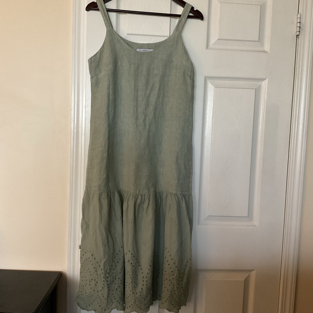 VALENTINA NALDI | 100% Linen Embroidered Midi Dress Sz S